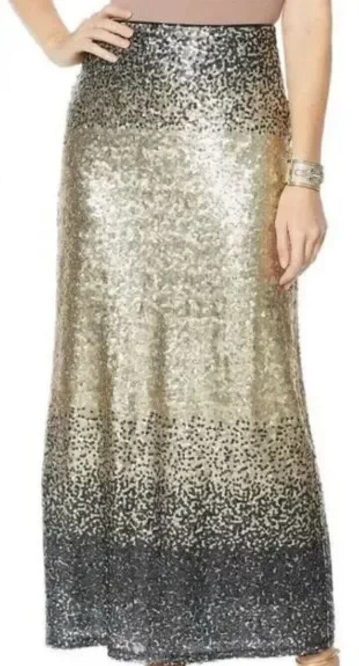 NWOT Heidi Daus Elegant‎ Sparkle Sequin Skirt Maxi Length Side Zip Size L Ombre